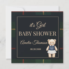 Invitación Ducha de bebé de clásico oso de peluche a cuadros 