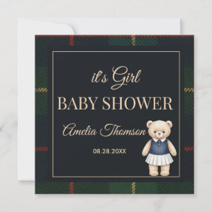 Invitación Ducha de bebé de clásico oso de peluche a cuadros
