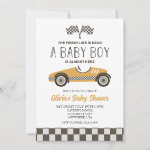 Invitación Ducha de bebé de coche de carreras amarillo