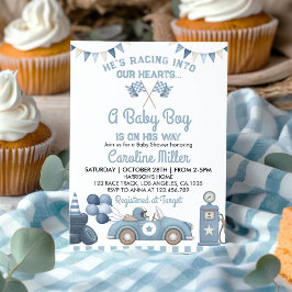 Invitación Ducha de bebé de coche de carreras azul