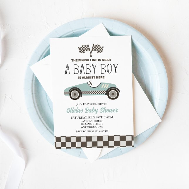 Invitación ducha de bebé de coche de carreras azul (Subido por el creador)