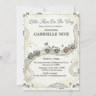 Invitación Ducha de bebé de coche de carreras Little Man On T