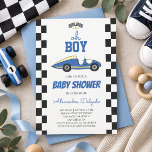 Invitación Ducha de bebé de coche de carreras vintage Oh Boy