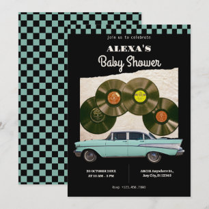 Invitación ducha de bebé de coche retro clásico