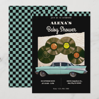 Invitación ducha de bebé de coche retro clásico