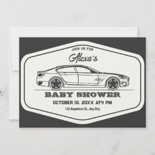 Invitación Ducha de bebé de coches retro de época