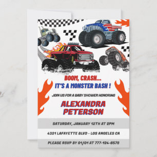 Invitación Ducha de bebé de coches y camiones Niño Boom Crash