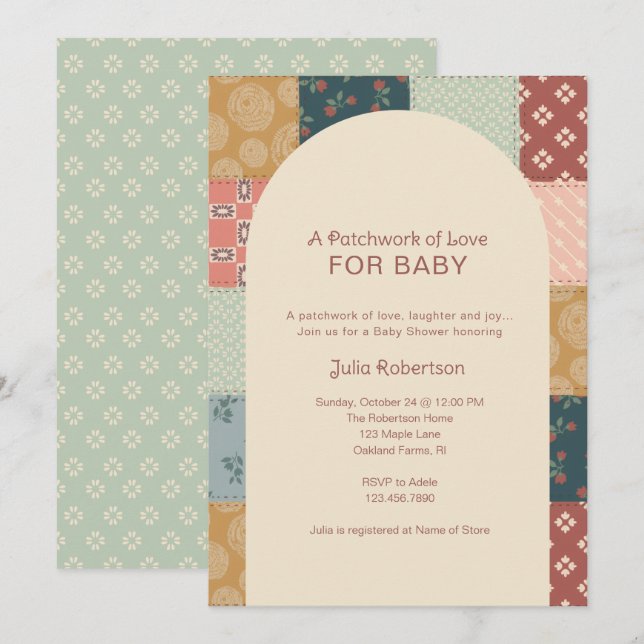Invitación Ducha de bebé de colcha vintage (Anverso / Reverso)