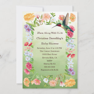 Invitación Ducha de Bebé de Colibrí y Flores en Acuarela