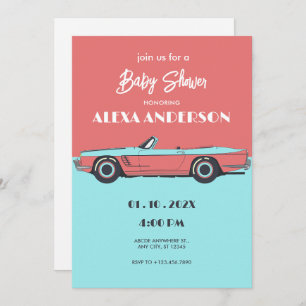 Invitación Ducha de bebé de color pastel para coches de época