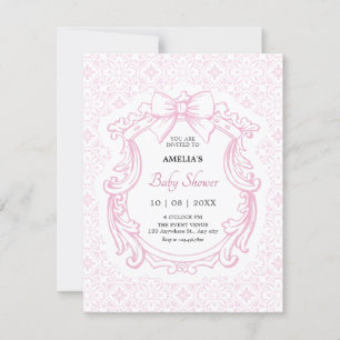 Invitación Ducha de bebé de color rosa pastel ornamentado