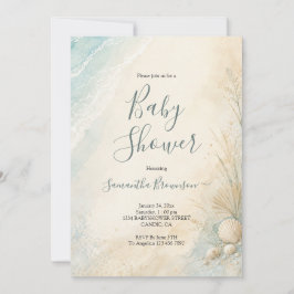 Invitación Ducha de bebé de conchas marinas costeras arenosas