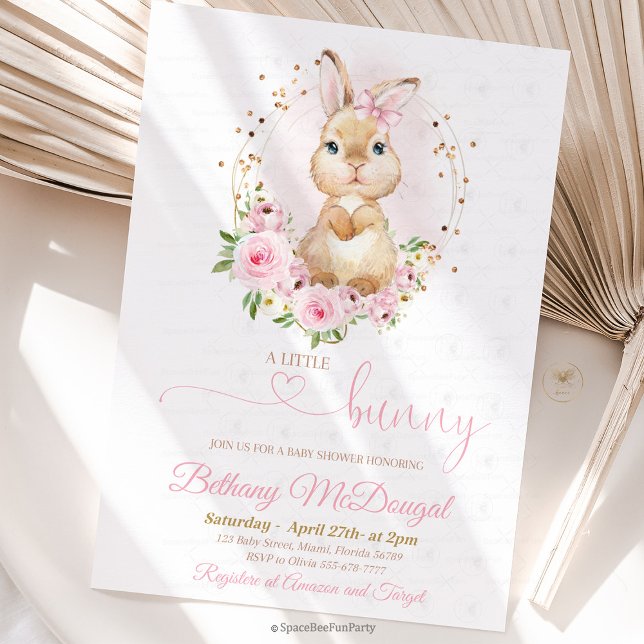 Invitación ducha de bebé de conejito (Bunny baby shower, invitation ,baby shower,Some Bunny,Invite Easter,Rabbit Girl,Spring Floral,Pink a)