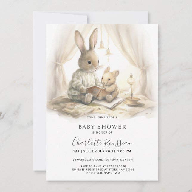 Invitación Ducha de bebé de conejito (Anverso)