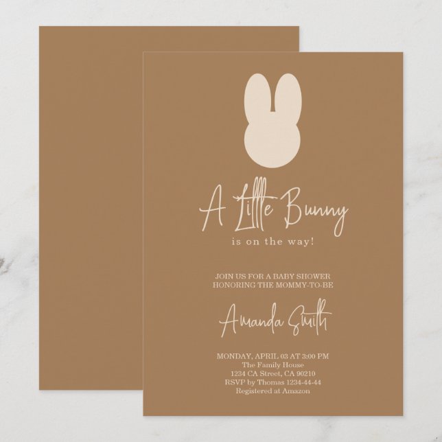 Invitación Ducha de bebé de conejito (Anverso / Reverso)
