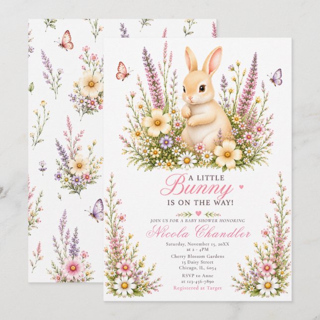 Invitación Ducha de Bebé de Conejito Bebé (Anverso / Reverso)