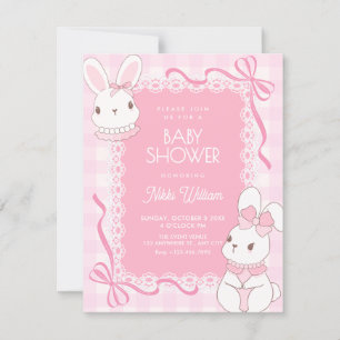 Invitación Ducha de bebé de conejito con lazo rosa lindo