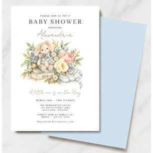 Invitación Ducha de bebé de conejito de flor silvestre azul