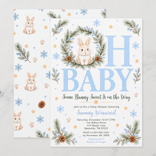 Invitación Ducha de bebé de conejito de invierno azul
