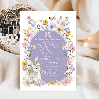 Invitación Ducha de bebé de conejito florecilla silvestre