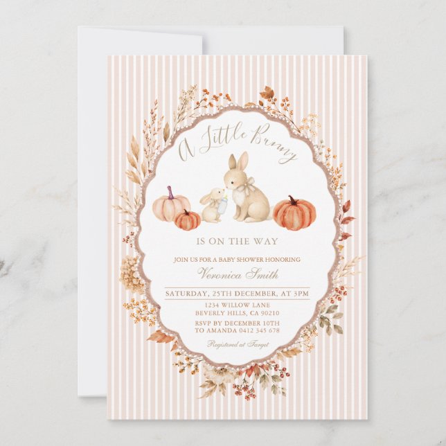 Invitación Ducha de bebé de conejito otoñal (Anverso)