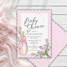 Ducha de bebé de conejito rosa a cuadros