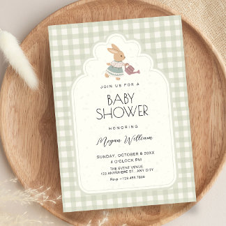 Invitación Ducha de bebé de conejito suave verde