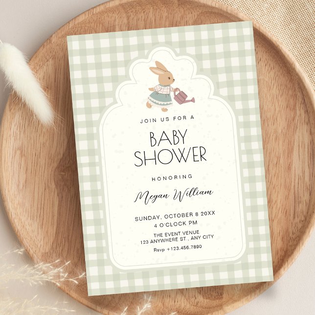 Invitación Ducha de bebé de conejito suave verde (Subido por el creador)