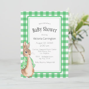 Invitación Ducha de bebé de conejo Bunny de gingham verde