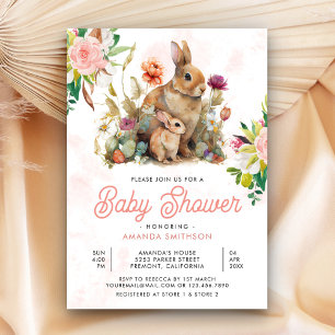 Invitación Ducha de Bebé de Conejo Floral de Mamá y Bebé