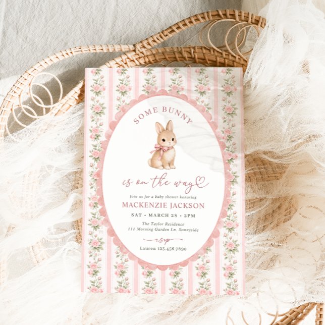 Invitación Ducha de Bebé de Conejo Floral Rosa (Subido por el creador)