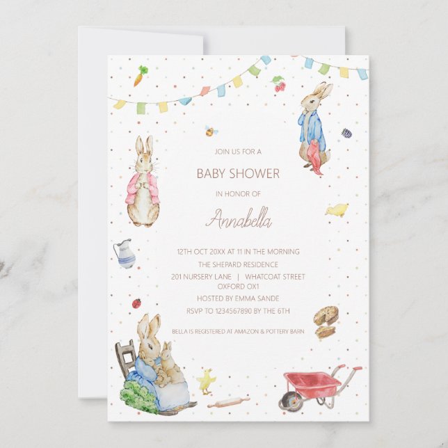Invitación Ducha de bebé de conejo y familia (Anverso)