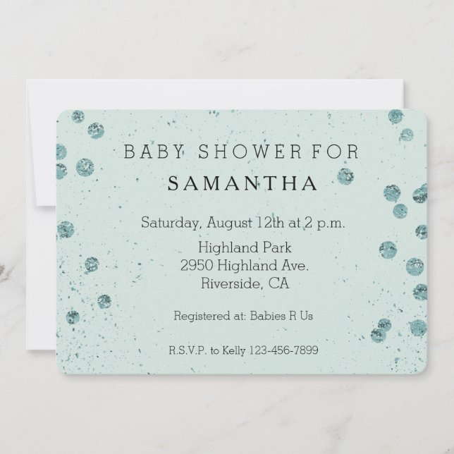 Invitación Ducha de bebé de Confetti verde suave (Anverso)