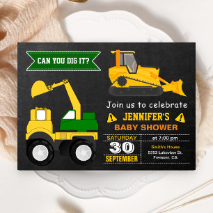 Invitación Ducha de Bebé de Construcción con Bulldozer