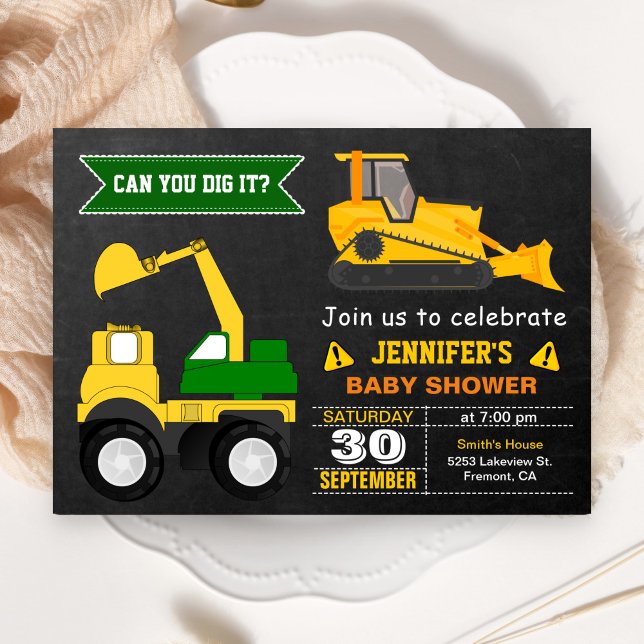 Invitación Ducha de Bebé de Construcción con Bulldozer (Subido por el creador)