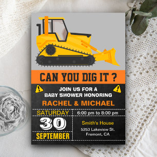 Invitación Ducha de Bebé de Construcción con Bulldozer