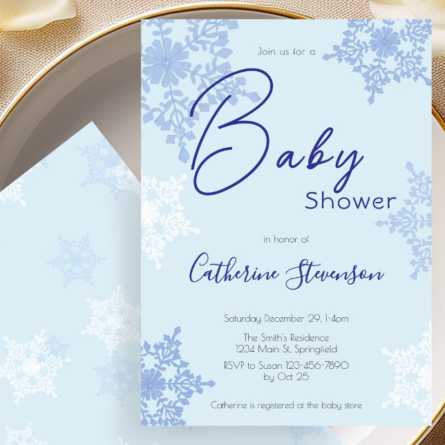 Invitación Ducha de Bebé de Copo de Nieve Azul Moderno de Inv (Subido por el creador)
