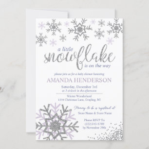 Invitación Ducha de bebé de copo de nieve de lavanda de invie