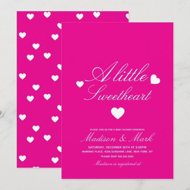 Invitación Ducha de Bebé de Corazones Flotantes Rosados (Anverso / Reverso)