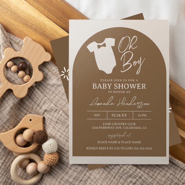 Invitación Ducha de Bebé de Corbata de Moño Marrón y Crema (Subido por el creador)