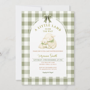 Invitación Ducha de bebé de corderito con lazo de gingham sag