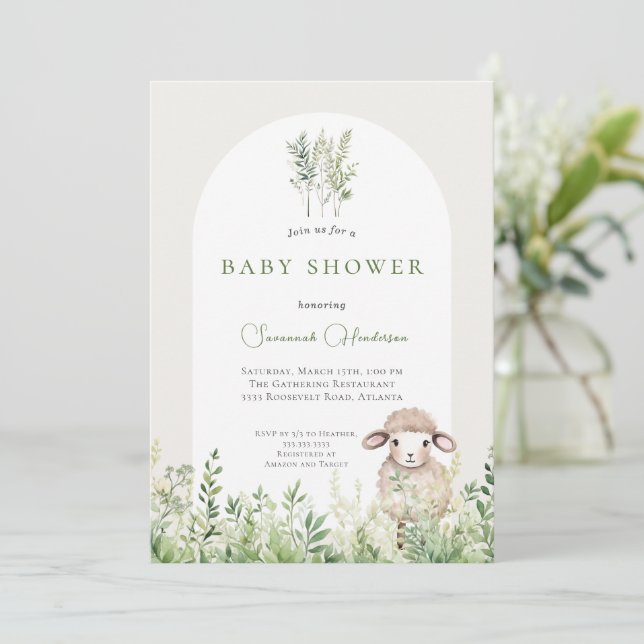 Invitación Ducha de bebé de cordero animal del bosque (Anverso de pie)