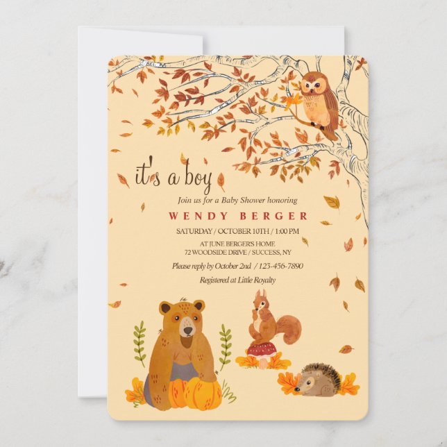 Invitación Ducha de Bebé de Criaturas del Bosque (Anverso)