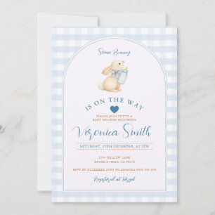 Invitación Ducha de bebé de cuadros azules algún conejito est