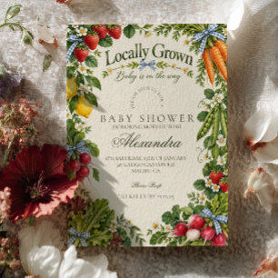 Invitación Ducha de bebé de cuadros azules cultivada localmen