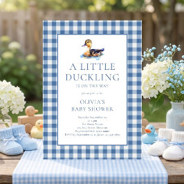 Invitación Ducha de bebé de cuadros azules de pato