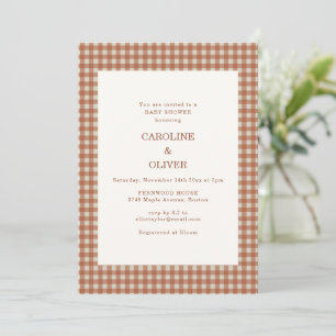 Invitación Ducha de bebé de cuadros de gingham de terracota p
