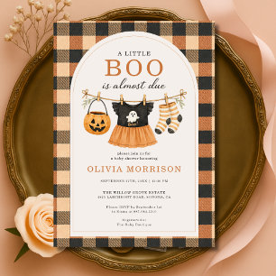 Invitación Ducha de bebé de cuadros de Halloween Little Boo G