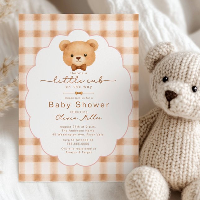 Invitación Ducha de bebé de cuadros neutros Little Cub (Subido por el creador)