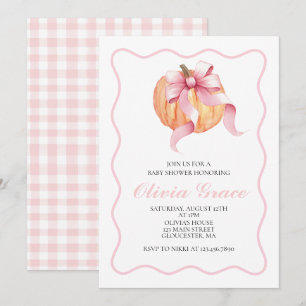 Invitación Ducha de bebé de cuadros rosa calabaza con lazo